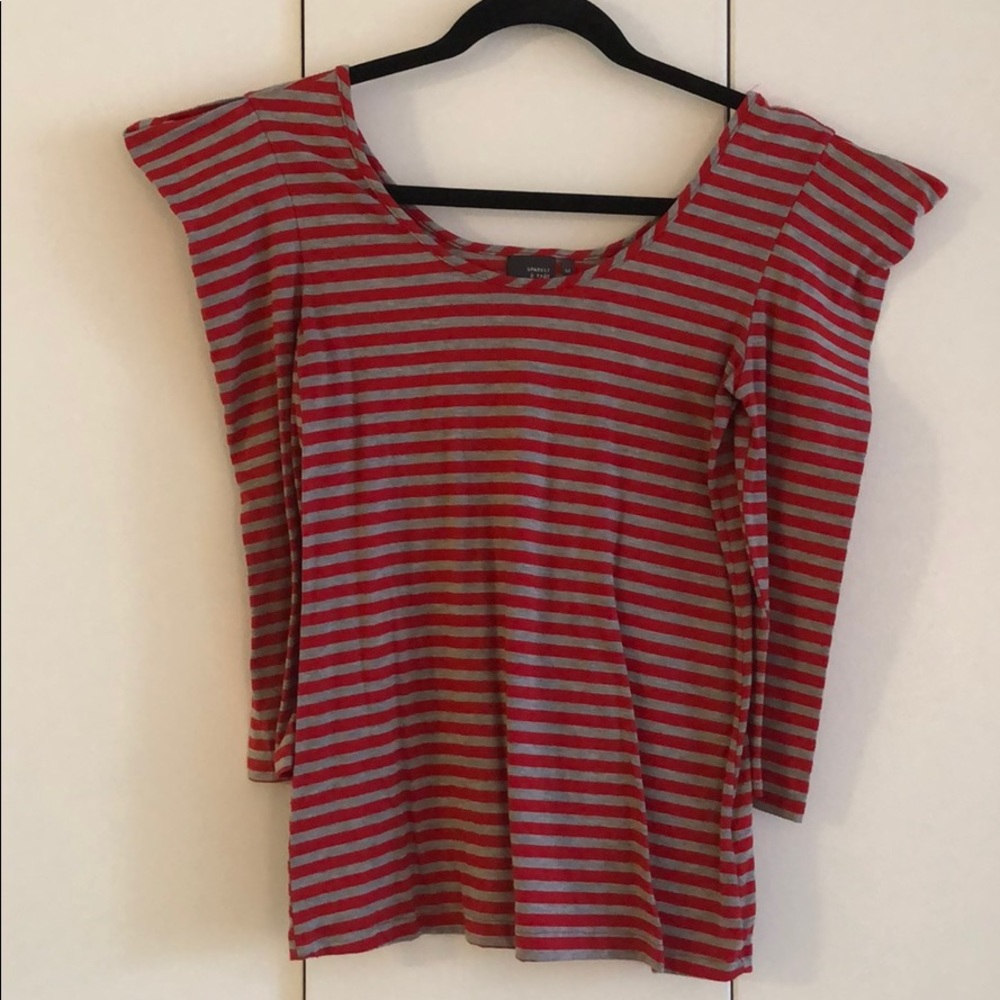Sparkle & Fade Red Stripe Top w/Bold Shoulder